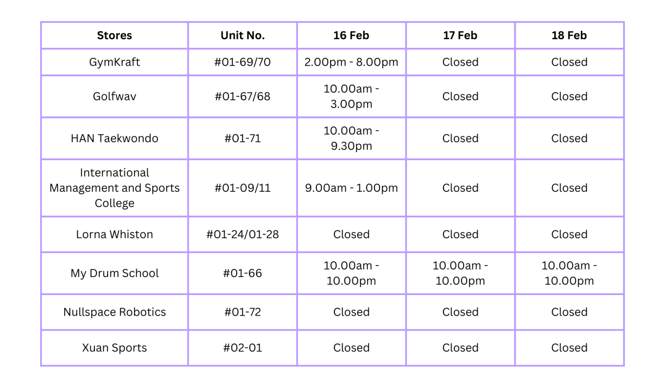 CNY operating hours for Education V2
